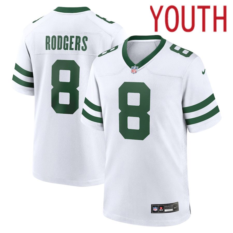 Youth New York Jets #8 Aaron Rodgers Nike Legacy White Game NFL Jersey->->Youth Jersey